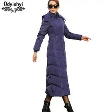 Зимняя женская утепленная куртка-пуховик на белом утином пуху, высокое качество,, тонкое длинное пуховое пальто для женщин, большие размеры, женское теплое пальто HS328