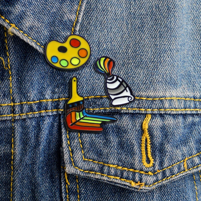 

Cute Color Palette Color palette Color Brush Pin 3 Set Cartoon Brooch Painting Color Palette pen Brooch For Painter
