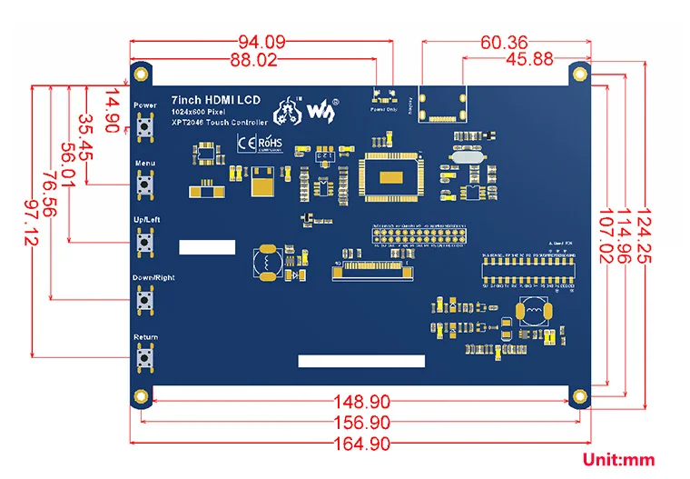 Waveshare " HDMI ЖК-дисплей 1024*600 резистивный Сенсорный экран ips для Raspberry Pi HDMI/SPI интерфейс работать в качестве монитора компьютера