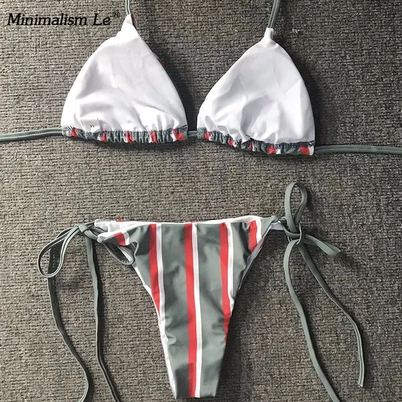 Minimalism Le 2018 Striped New Sexy Swimwear Bikini Sets Halter Top Bandage New Biguini Swimsuit Bikinis Bathing Suits Biquini Minimalism Le 2018 Striped New Sexy Swimwear Bikini Sets Halter Top Bandage New Biguini Swimsuit Bikinis Bathing Suits Biquini