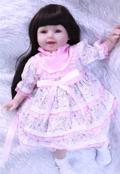 

Silicone reborn dolls 22" american princess Girl Dolls Long Hair wigs fashion Dress children gift boneca reborn realista