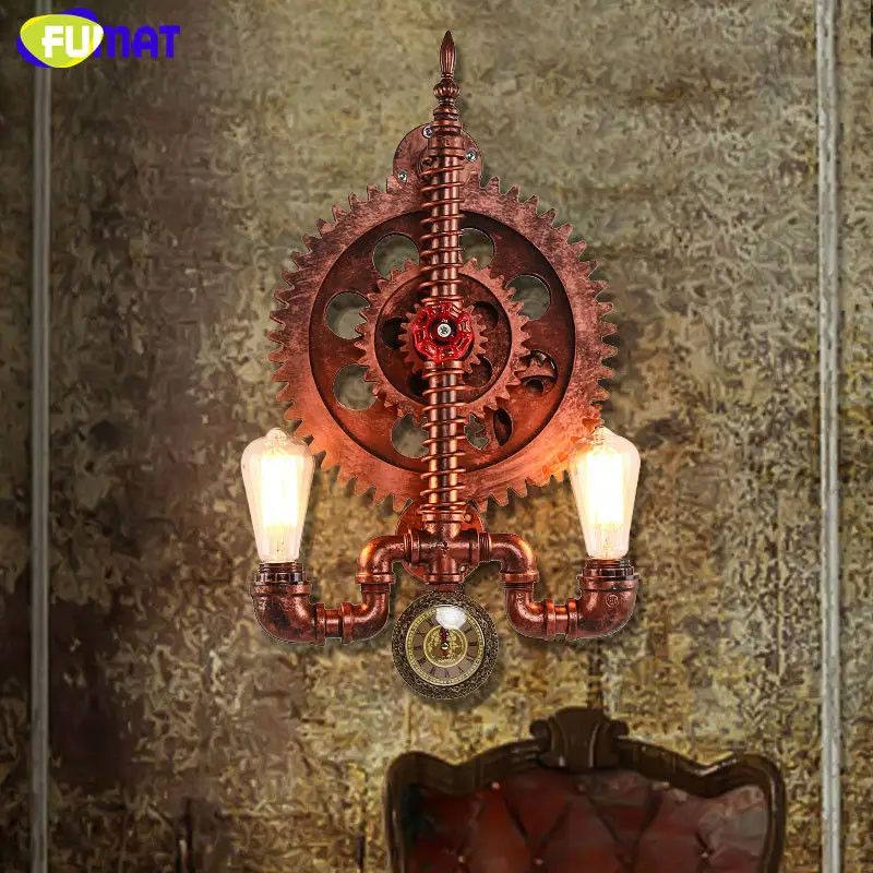 

FUMAT Loft Vintage Gear Wall Light Nordic Industrial Iron Antique Wall Lamps Bar Stairs Water Pipe Wall Sconce Bedside Lamps
