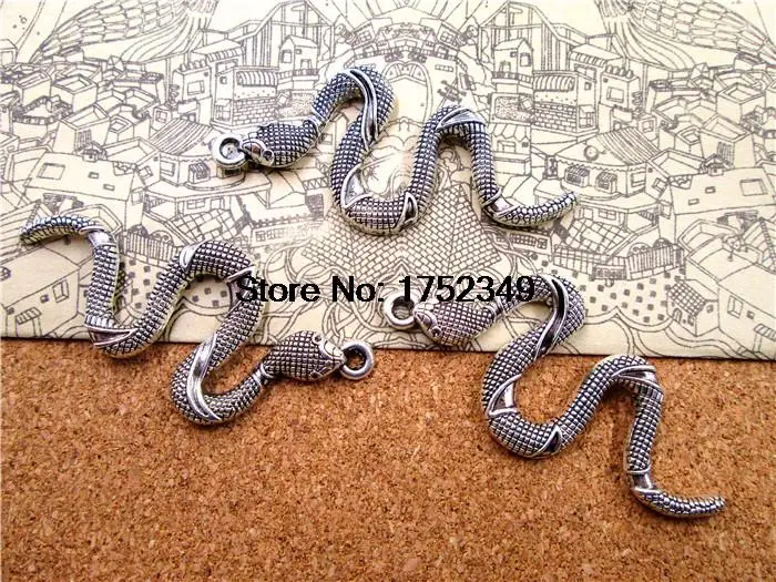 

10pcs--Snake Charms, Antique Tibetan silver Tone Large Snake charm pendant 54x25mm