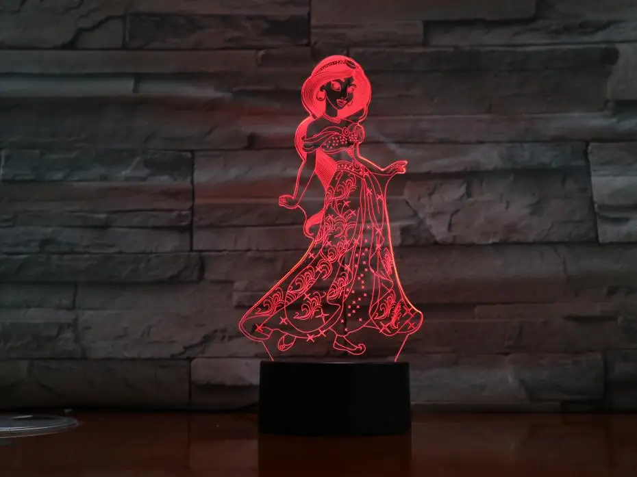 

Usb 3d Led Night Light Decoration Girls Children Kids Baby Gifts 7 Color Changing Visual Table Lamp Princess Jasmine Figure