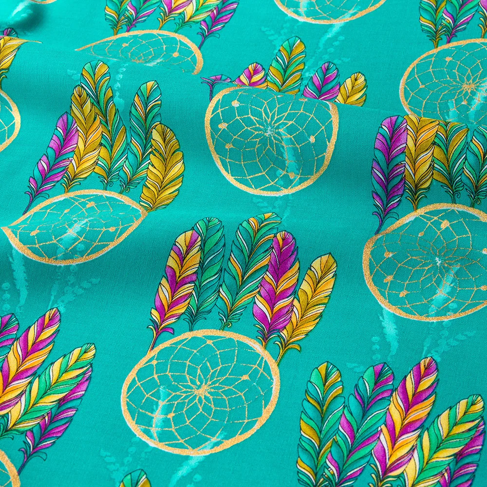 Полуметровая хлопковая ткань Лоскутная стеганая ткань Catching Dreams металлическая мечта на бирюзовой ткани