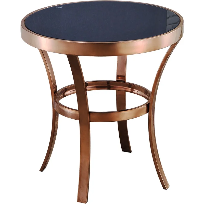 55cm High Small Coffee Table with Metal Frame in Gold / 48cm Round Black Glass Top 55cm High Small Coffee Table with Metal Frame in Gold / 48cm Round Black Glass Top