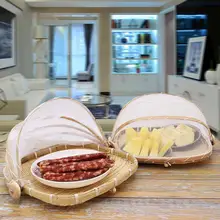 Бамбуковая ткань для пикника пищевая сервировочная сетчатая корзина с делениями анти-мухи фруктовый сетчатый поднос тент полезный