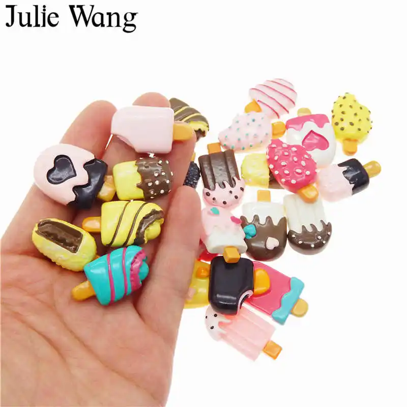 

Julie Wang 20PCS Randomly Mix Resin Ice Cream Food Slime Flatback Cabochon Charms Jewelry Making Accessory Home Phone Decoration