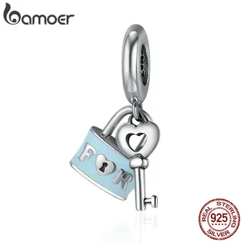 

BAMOER Valentine Day Gift 925 Sterling Silver Promise Of Love Lock & Love Key Pendant Charm Fit Charm Bracelet Jewelry SCC476