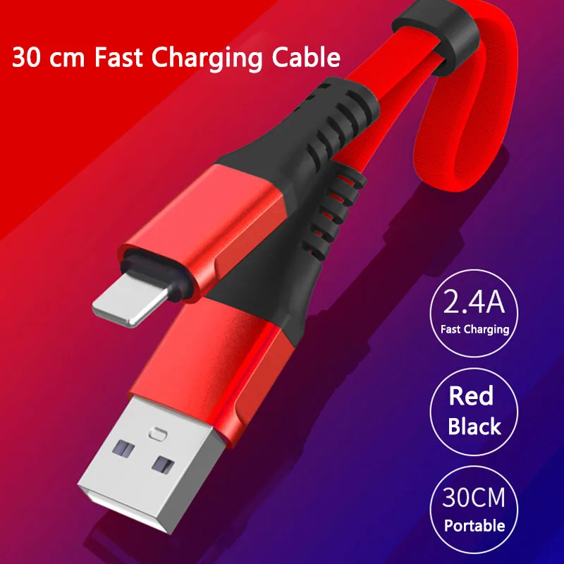 

USB Charger Cable For iPhoneX 6 7 8 5S For Lightning 30cm 2.4A Portable Charging Cable For Samsung S8 Android Phone Cable Cord