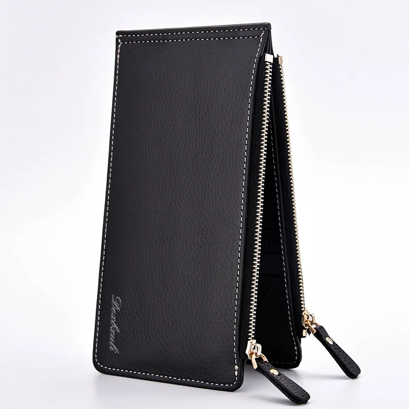 Hot Selling Man Purse Long Design PU Leather Women&#39;s Long Wallet Female High Capacity Double ...