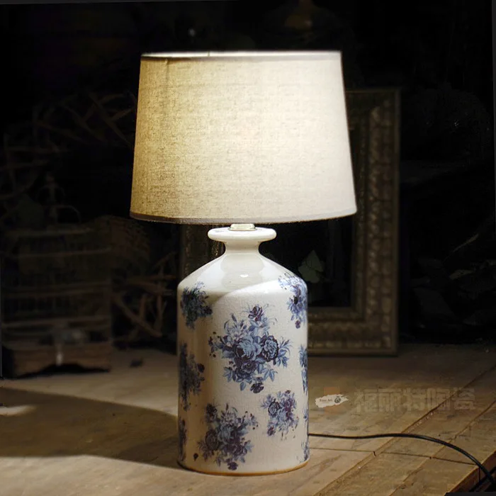 

TUDA 30.5X60cm Free Shipping Chinese Style Table Lamp Ceramic Handicraft Pottery Table Lamp For Bedroom Decoration Table Lamp