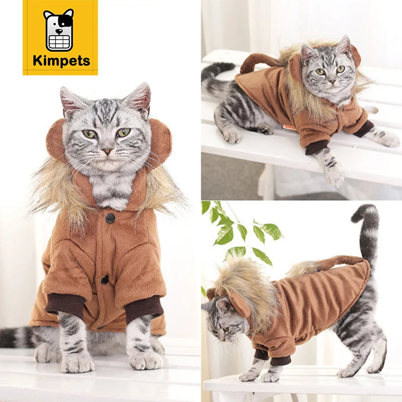 

Funny Cat Costume Emulation Lion Hair Coats Cat Winter Clothes Halloween Costume Puppy Suit Dressing Up Party Clothes For Cat