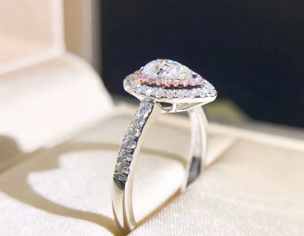Сверкающие Роскошные ювелирные изделия Choucong капли воды 5A циркониевые кольца розовый Pave CZ чистый Стерлинговое Серебрянное обручальное кольцо подарок