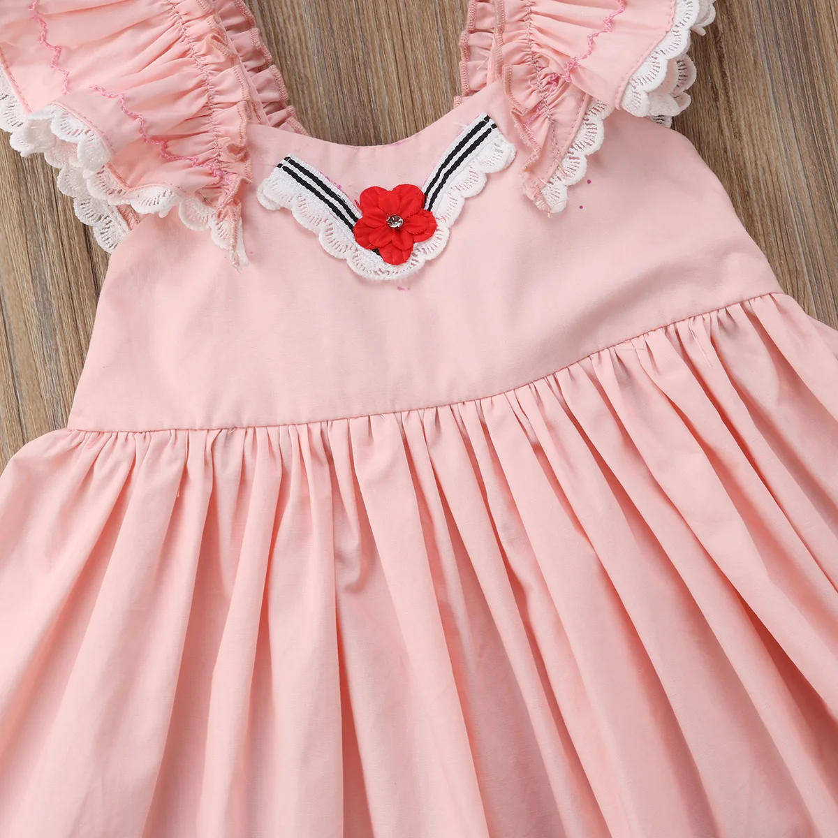 Летнее платье без рукавов для маленьких девочек кружевные праздничные платья для дня рождения розовый сарафан с оборками и открытой спиной