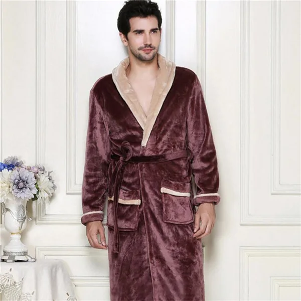 IANLAN мужские зимние фланелевые халаты Длинные коралловые флисовые ночные рубашки для мужчин Твердые толстые пижамы с поясом IL00440B - Цвет: Color 3