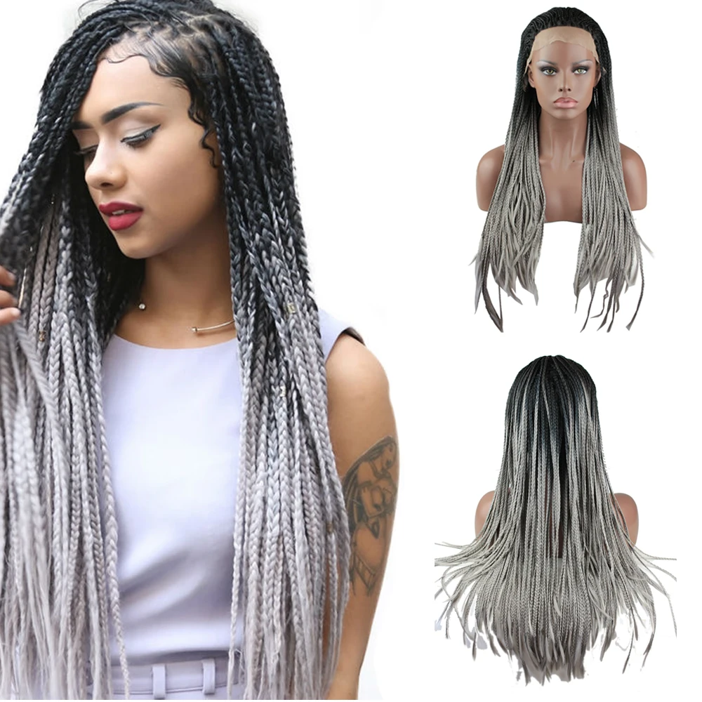 

Dreambeauty 7A Synthetic Fiber Hair Cheap Braided Lace Front Wigs 1BT Gray Color for Woman