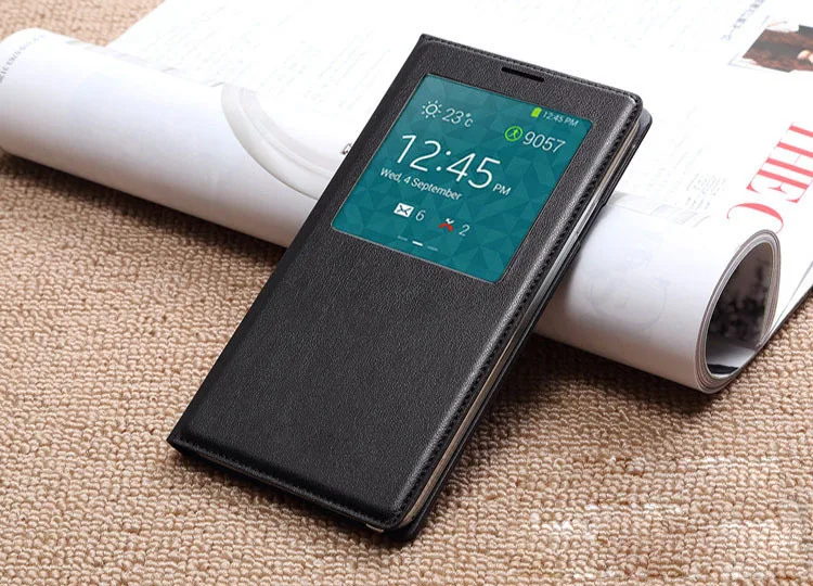 N7505 Кожаный Окно Просмотра Телефон дело чехол с Чипом для Samsung Galaxy Примечание 3 iii