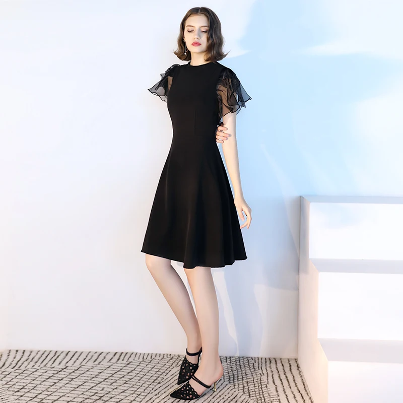 SSYFashion новый элегантный маленьких Платье черного цвета простые Гольфы оборками