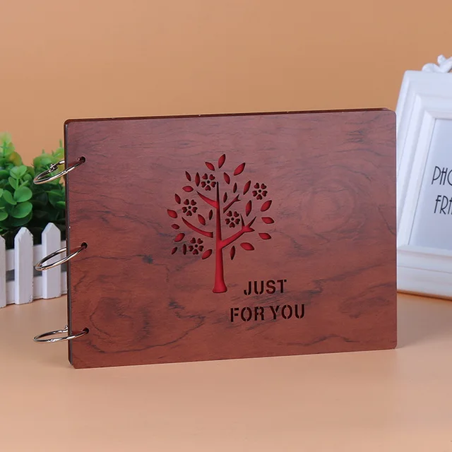 NEW Unique DIY Mahogany Photo Album with Large Hoop Creative Gift Loose