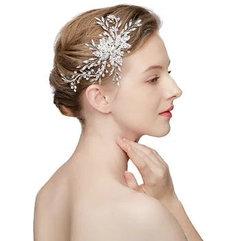 

SLBRIDAL Handmade Silver Color Crystal Rhinestone Pearls Wedding Hair Jewelry Headband Bridal Headpiece Hair Accessories