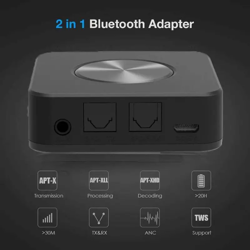 

CSR8675 Bluetooth 5.0 Transmitter Receiver 2 in 1 Wireless APTX HD A2DP Music Optical SPDIF Aux RCA 3.5mm Stereo Audio adapter