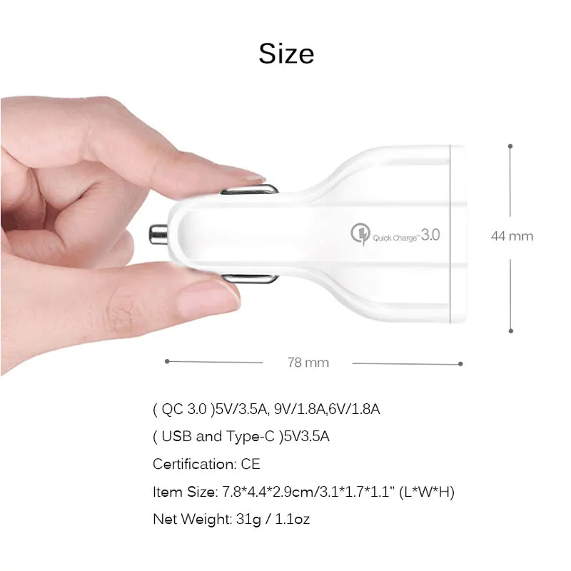 Автомобильное зарядное устройство QC3.0 usb type C прикуриватель Быстрая зарядка для мобильного телефона Автомобильный адаптер универсальные безопасные Электронные аксессуары