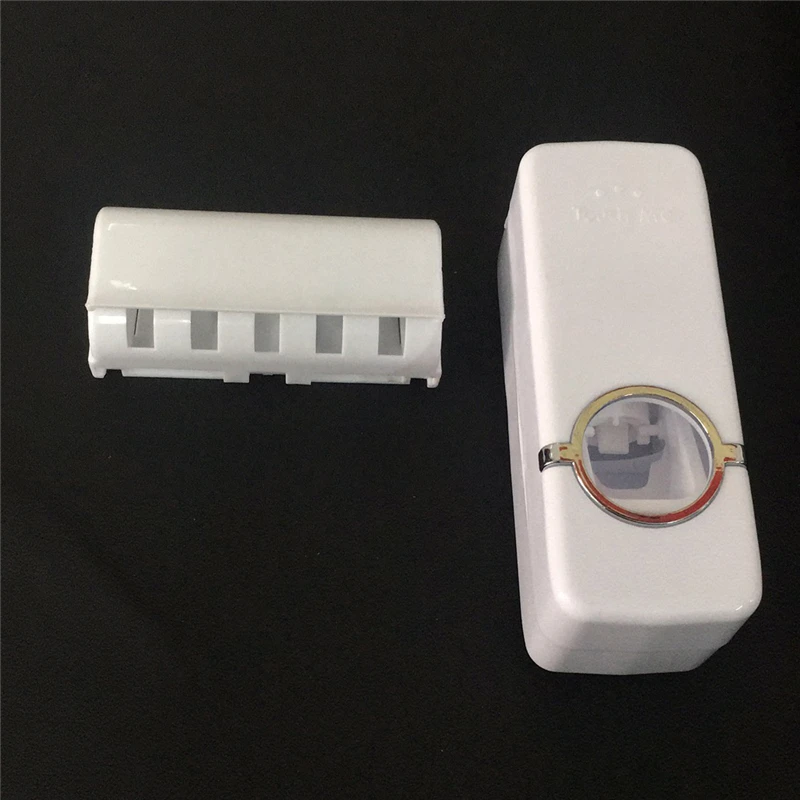 Bathroom Shelves Toothbrush Holder Automatic Toothpaste Dispenser Set 5 Slots Toothbrush Stand Home Wall Mounted Rack