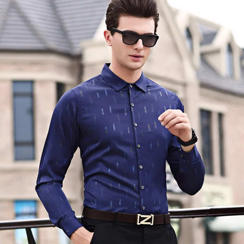 New High Quality 2017 Autumn Business font b Men s b font Slim Polyester Fiber Striped