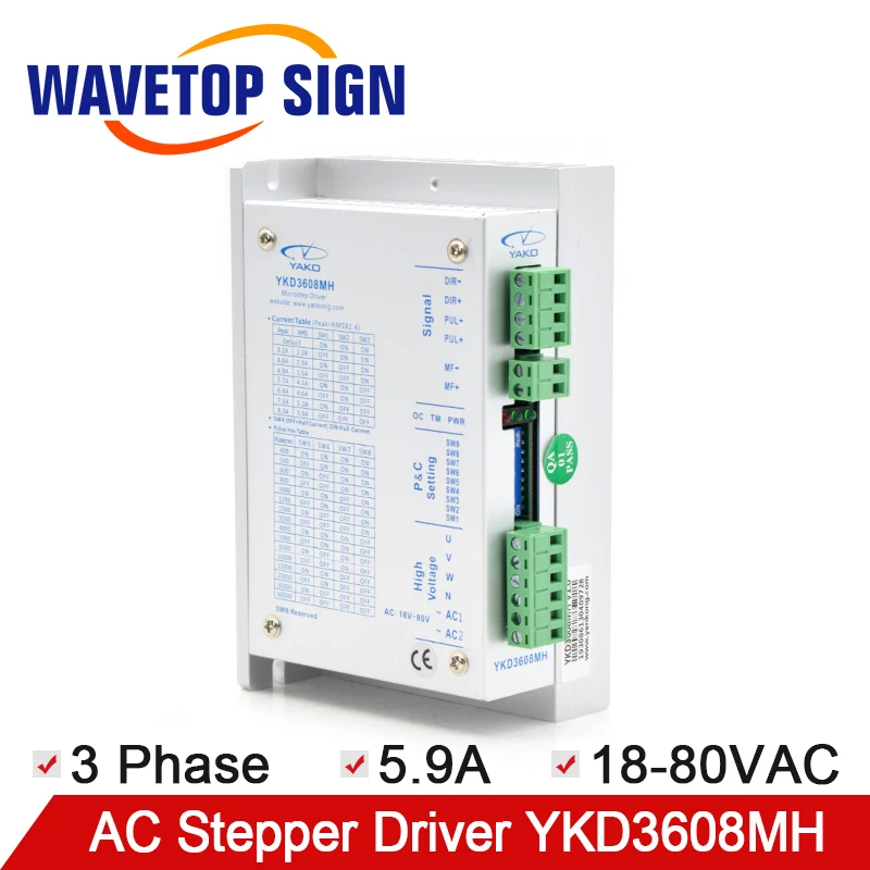 YAKO Драйвер шагового двигателя YKD3608MH 3 фазы Вход Напряжение AC18 80V ток 5.9A 350 Гц матч