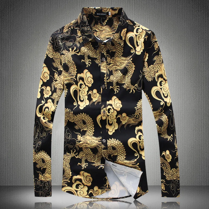 

Man Shirt 2019 New Fashion Chinese Style Aristocratic Dragon Pattern Men Shirt Long Sleeve Slim Fit Male Clothing M-5XL #18105