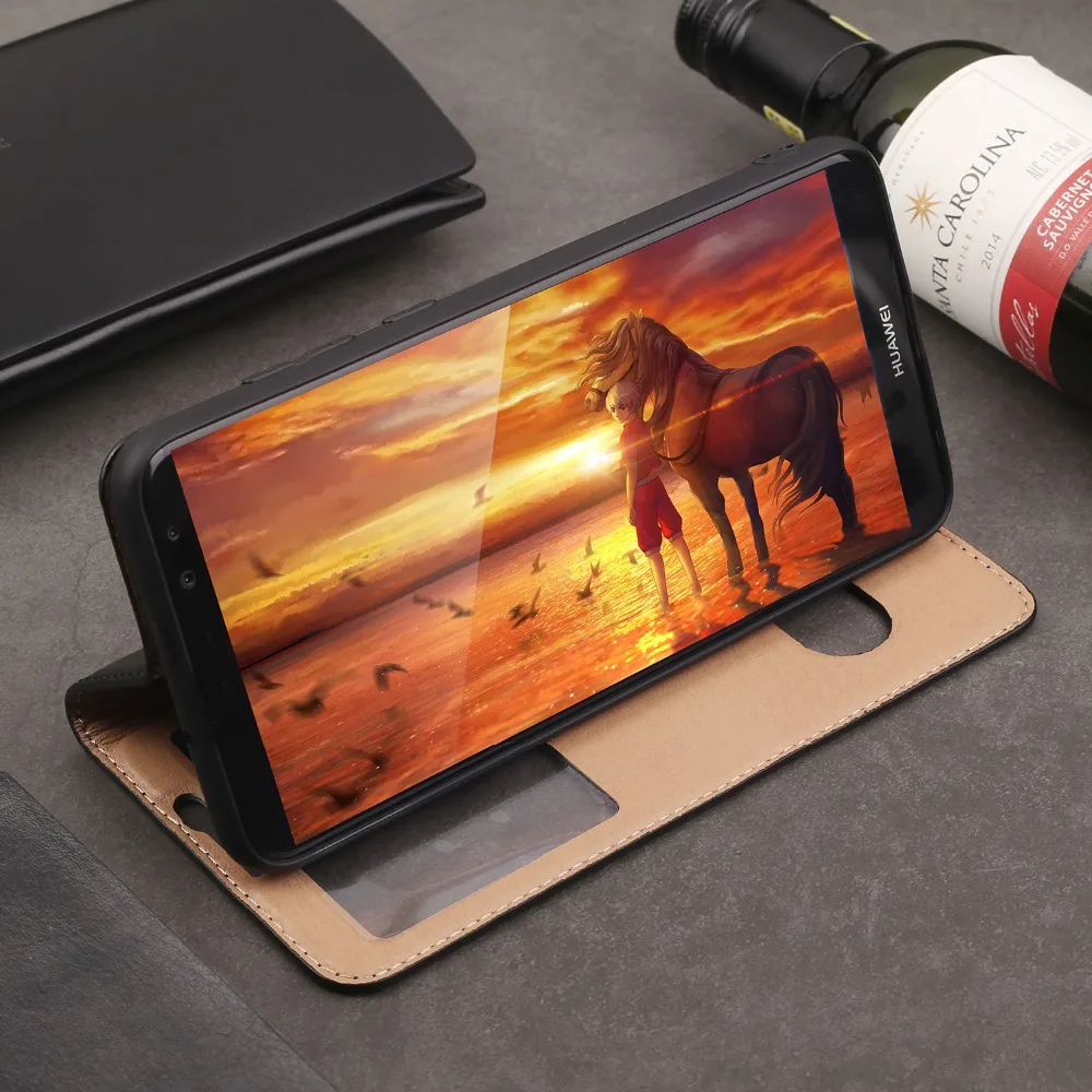 Genuine Leather Case For Huawei Mate 10 Lite Case Flip Cover Full Protection Smart View Window Cases For Huawei Nova 2i Honor 9i