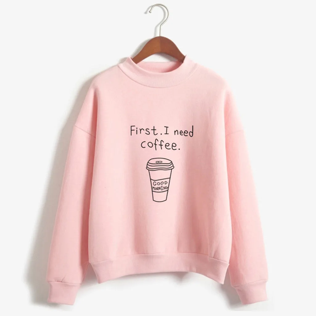 Чашка кофе плюс бархатный свитер с длинным рукавом с круглым вырезом Твердые Harajuku Толстовка женские толстовки