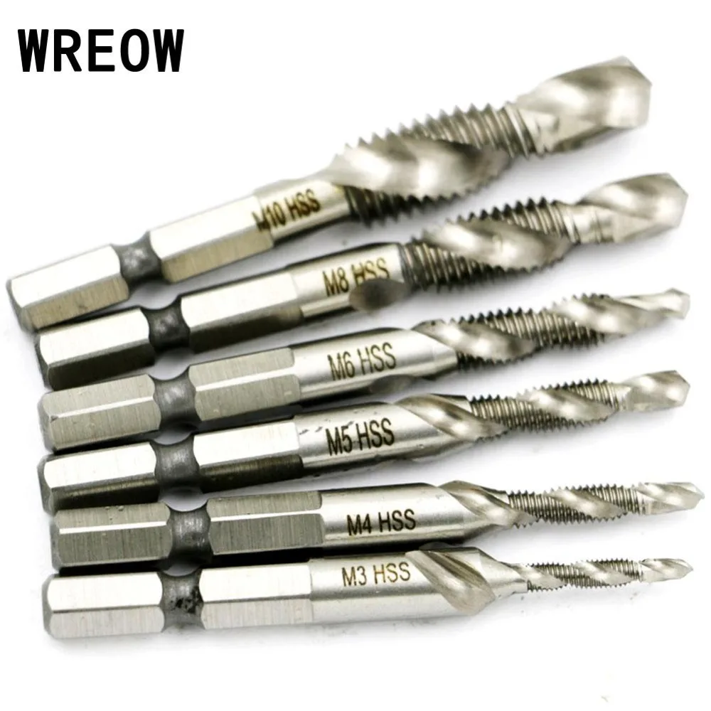 6pcs 1/4 Hex Shank HSS Thread Metric Spiral Screw Hand Plug Composite Tap Drill Bit M3 M4 M5 M6 M8 M10 | Инструменты