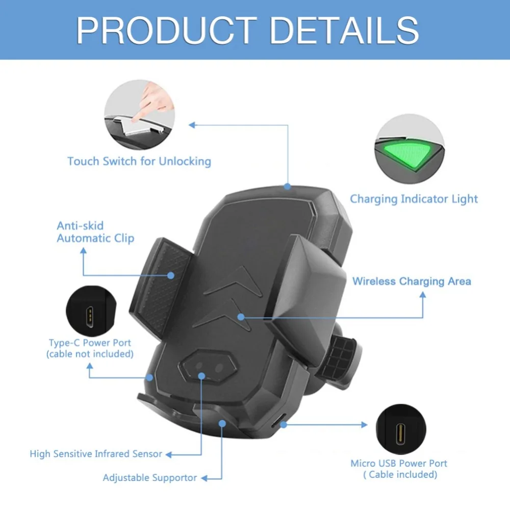 Автомобильный держатель для телефона с железной пластиной для быстрого беспроводного автомобильного зарядного устройства Автоматический Инфракрасный датчик крепление для телефона 360 держатель для вентиляционного отверстия