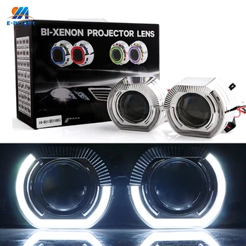 

YM E-Bright 1Set 3 Inches 6000K HID Bi Xenon Headlight Projector Lens 12V DC 35W +Angel Eyes White For H1 H4 H7 Car Styling