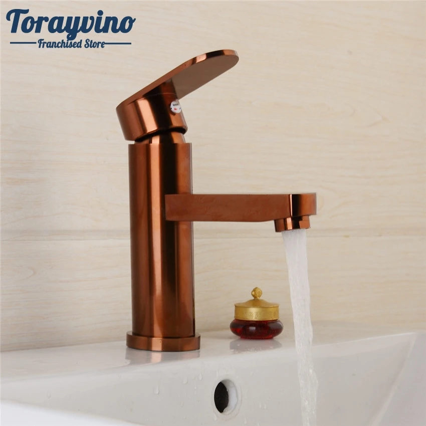 Torayvino смеситель для ванной комнаты torneira banheiro с розовым золотом, латунный материал, кран с одной ручкой, смеситель для горячей и холодной воды