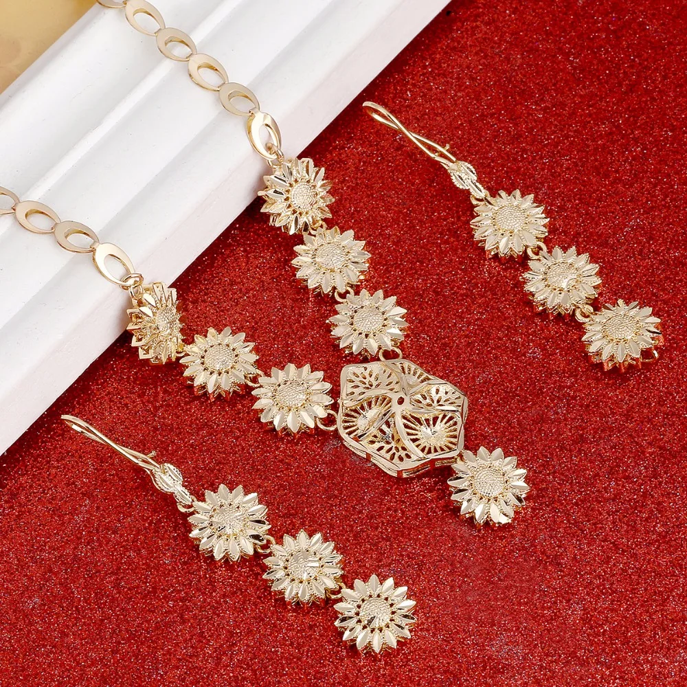 

Ethiopian Jewelry Set Gold Color African Wedding Gift Arab Bride Dowry Women Fashion Necklace Earrings