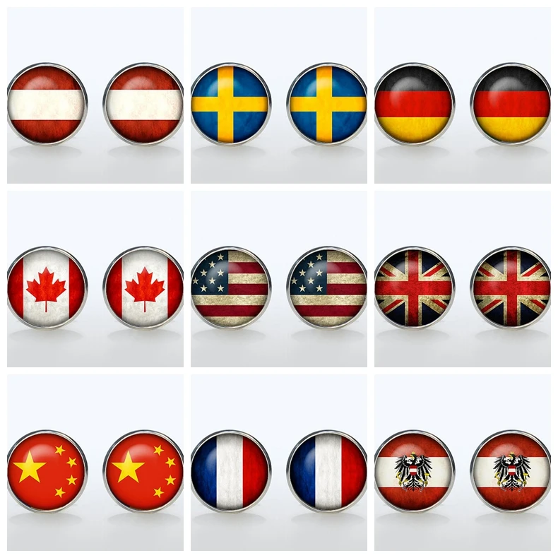 Винтажные национальные символические запонки с изображением флага, брендовые серебряные запонки на пуговицах для мужчин, жениха, свадебный подарок, США, Великобритании, Франции, Канады