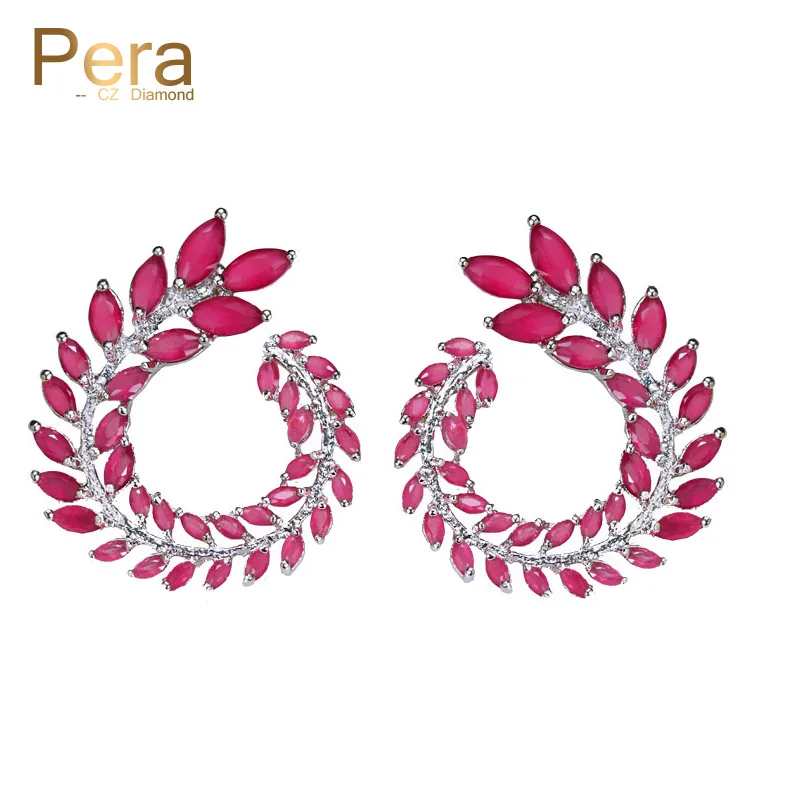 Пера модные вечерние круглая огранка маркиз полный кубического циркония инкрустированный камнями Блестящий Элегантный стерлингового серебра большой красный, серьги со шпилькой, для Для женщин E300