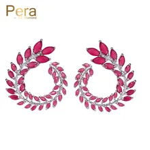 Пера модные вечерние круглая огранка маркиз полный кубического циркония инкрустированный камнями Блестящий Элегантный стерлингового серебра большой красный, серьги со шпилькой, для Для женщин E300