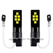 2 шт. H3 1200LM 3535 светодиодный автомобильный передний противотуманный фонарь, противотуманные фары, противотуманные фары для вождения автомобиля, дневной ходовой светильник 6000K белый 3000K желтый