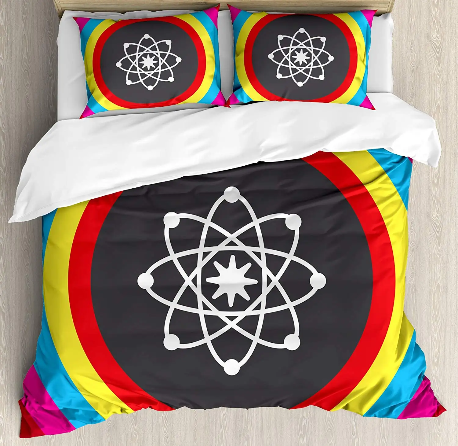 

Science Duvet Cover Set Queen Size Atom Model with Colorful Circles Molecule Chemistry Biology Physics Lab Orbit Bedding Set