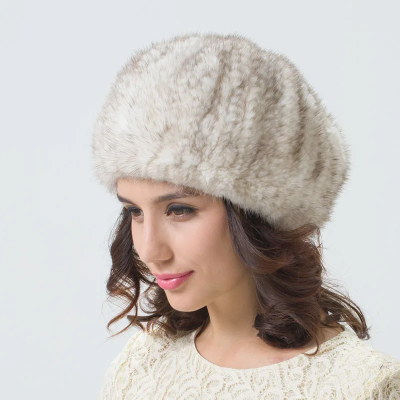 Зимняя меховая шапка из натуральной норки, женская шапка из меха норки, шапка из меха норки, толстая вязаная эластичная шапка, SU-14119