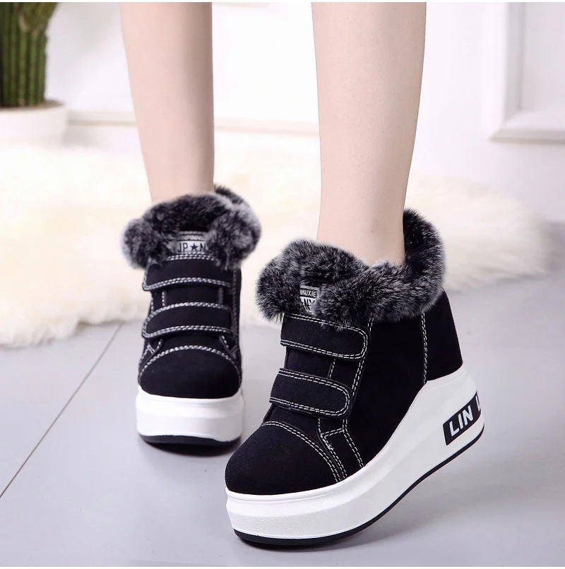 APHIXTA/зимние женские ботильоны, увеличивающие рост; обувь на платформе и высоком каблуке; теплые зимние ботинки; короткие ботинки на меху с застежкой-липучкой