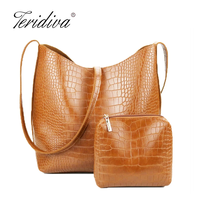 

Teridiva Women's Handbags Bolso Mujer Women PU Leather Large Capacity Shoulder Bags Tote Crocodile Handbag Composite Bag Purse