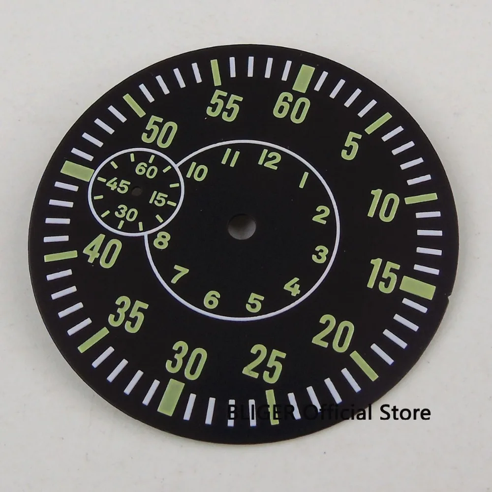 

Nologo 38.9MM Watch Dial Green numbers Luminous Marks Fit ETA 6497 ST3600 Movement