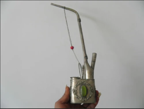 

Collectible China White Copper Inlay Dragon & Opal Usable Smoking Pipe L37cm fast Shipping