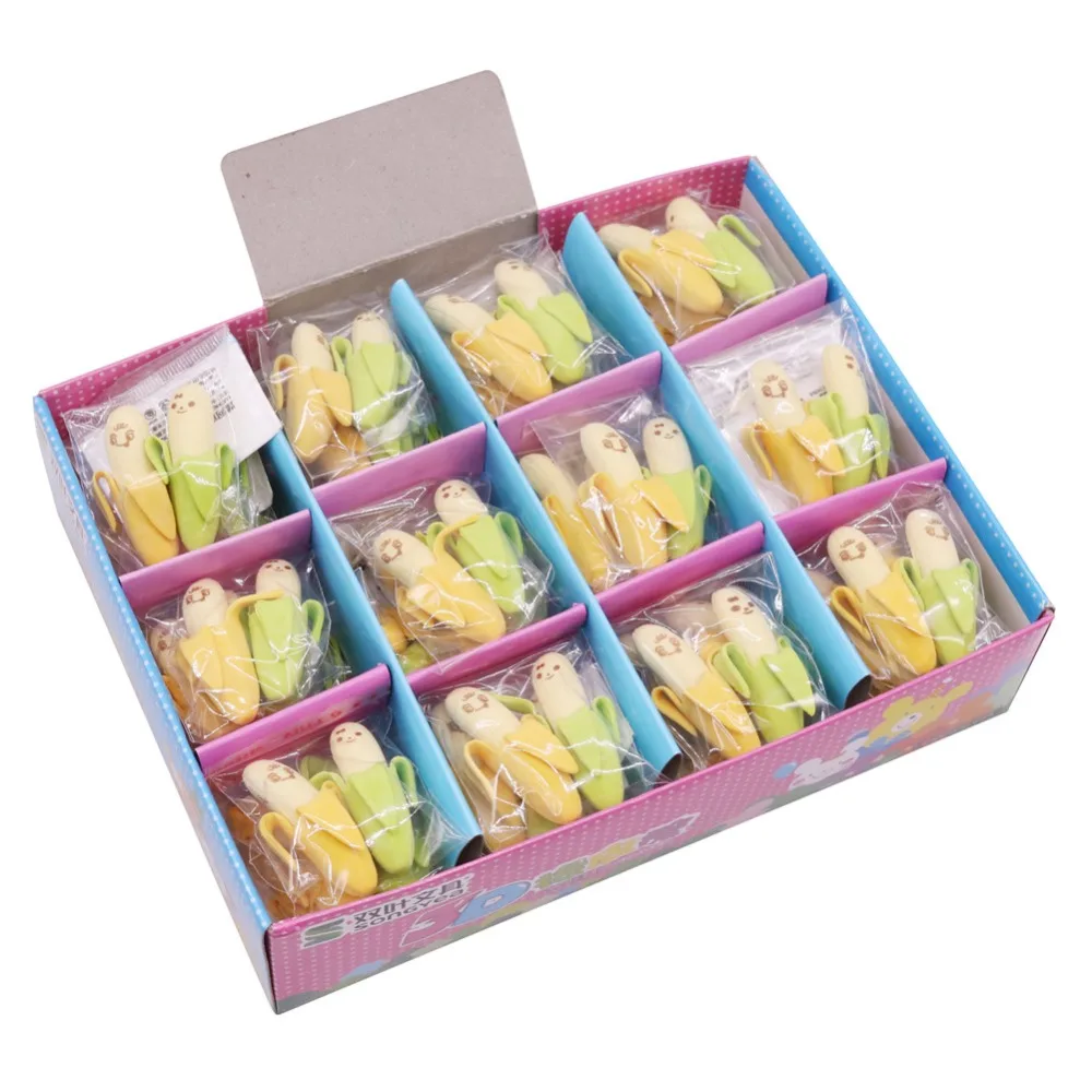

48 Bags 96 pcs Banana Shape Pencil Eraser Fruit Fantastic Promotional Eraser Happy Learning Student Stationery
