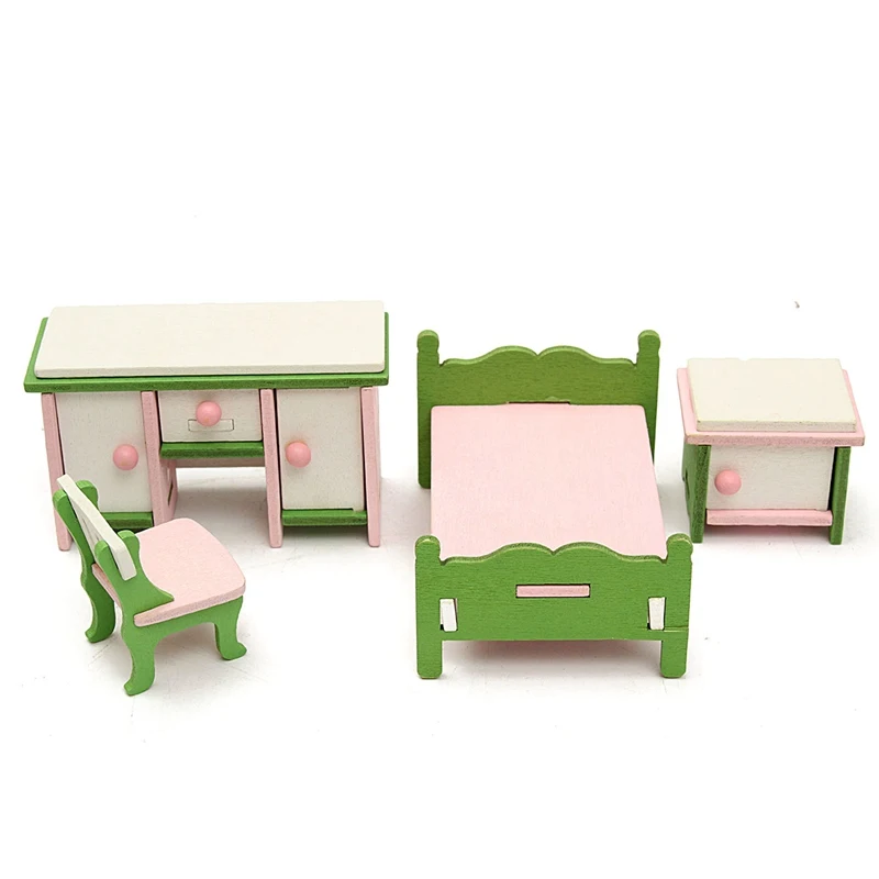 Hot Sale DIY Handmade Doll House Miniature Bedroom Wooden Furniture Set Gifts For Children Kids Role Pretend Playing Toy | Игрушки и